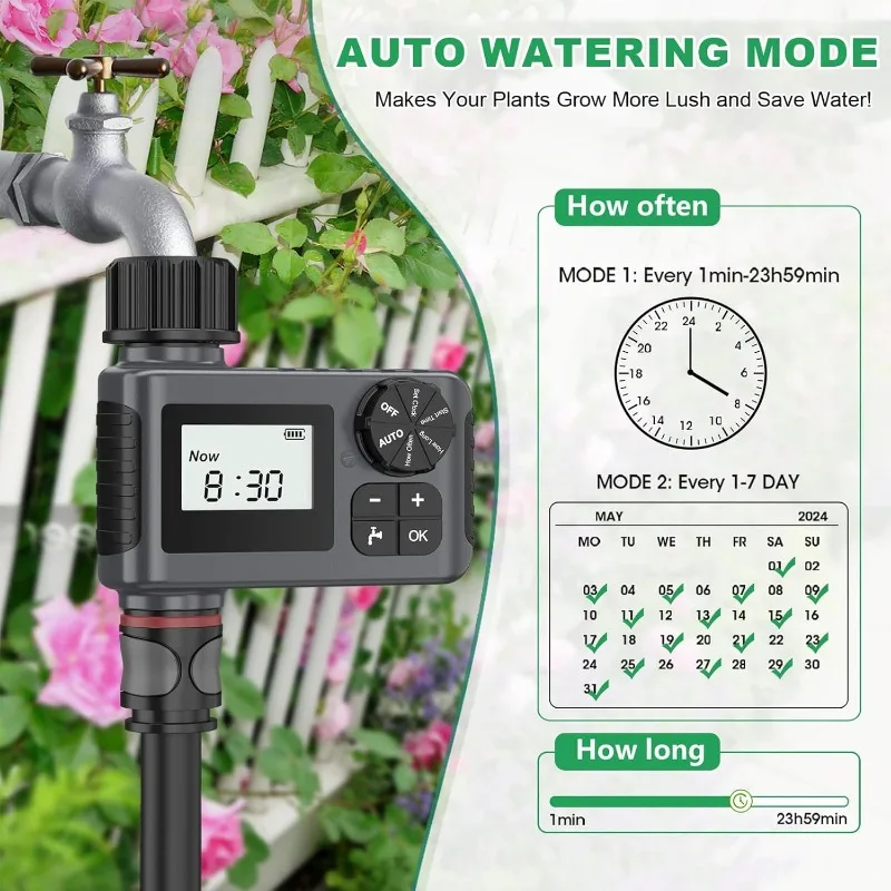 Water Timer Programmable Hose Timer with Rain Delay/Manual/Automatic Irrigation System for Lawn Garden Hose Pool IP55 Waterproof