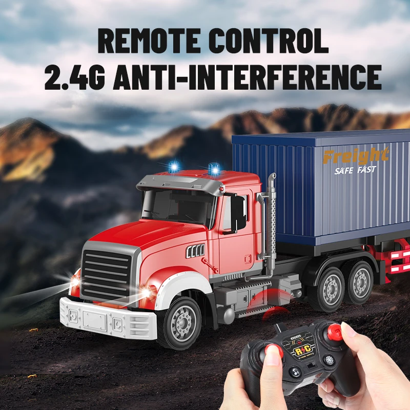 1/12 1/24 2.4G RC Container Trailer Truck Music Lights 6/9CH Remote Control Double-layer Transport Vehicle Kids Toys Model Car