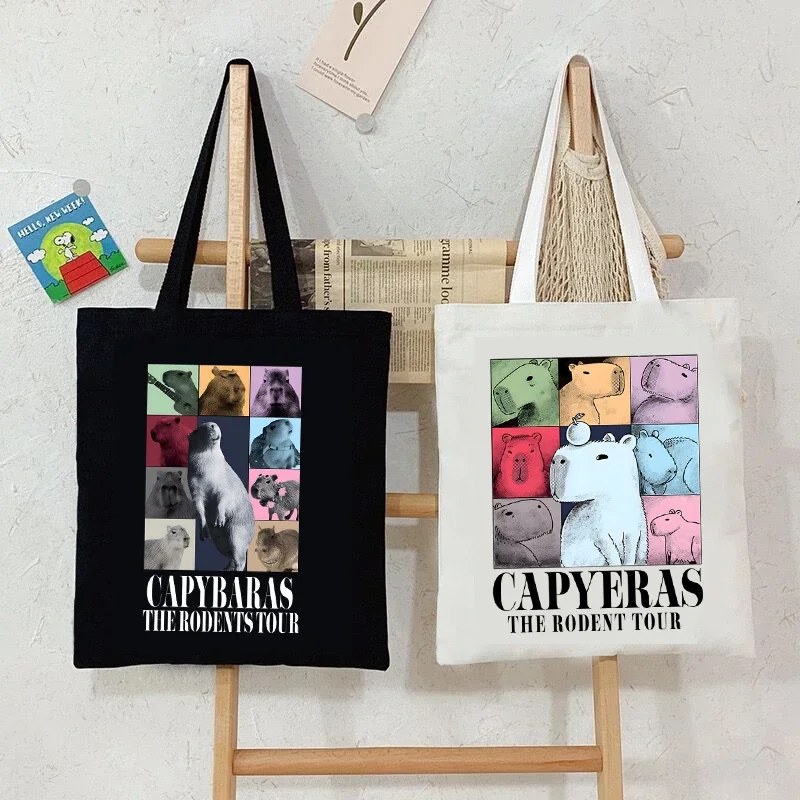 

Capybara The Rodent Tour print Canvas Bag for Women Men Funny Cute Capybara Color Concert Tour Cartoon Tote Bag Shoulder Handbag