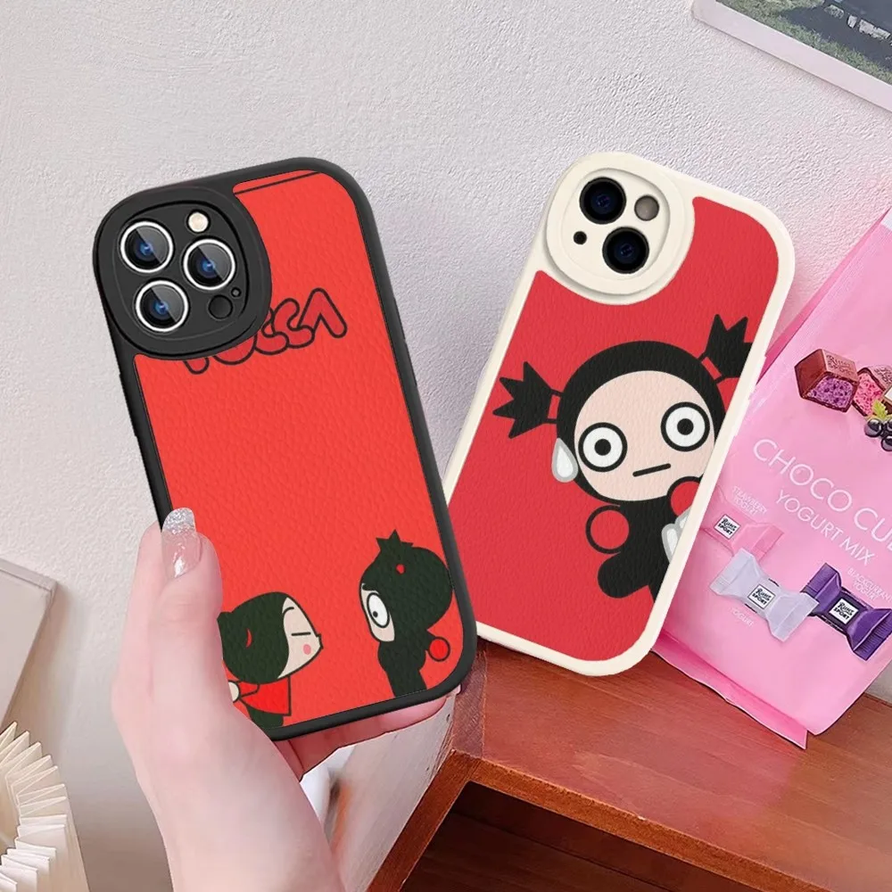 Cartoon P-Pucca G-Garu Phone Case Hard Leather For IPhone 16 15 14 13 12 Mini 11 14 Pro Max Xs X Xr 7 8 Plus Fundas