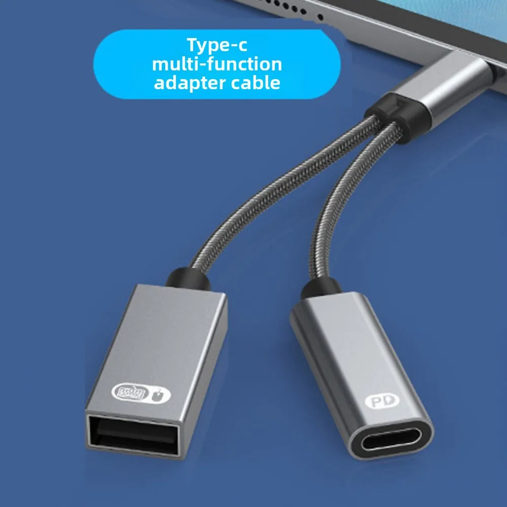 

PD60W Адаптер 2 в 1 Type-C к USB OTG Многофункциональный разветвитель для быстрой зарядки 2-в-1 USB C к аудиокабелю Прочный