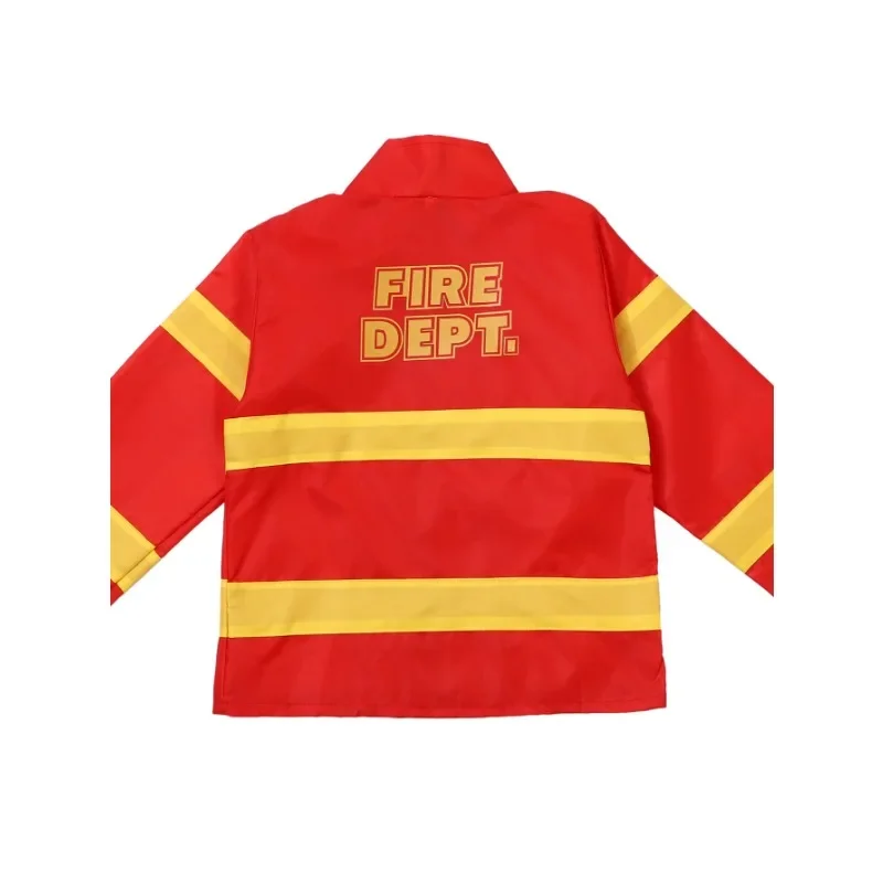 Kids Red Firefighter Costume Printed Zipper Fire Chief Dress Up Set Realistic Adventure Heroes Toys Boy Play House Birthday Gift