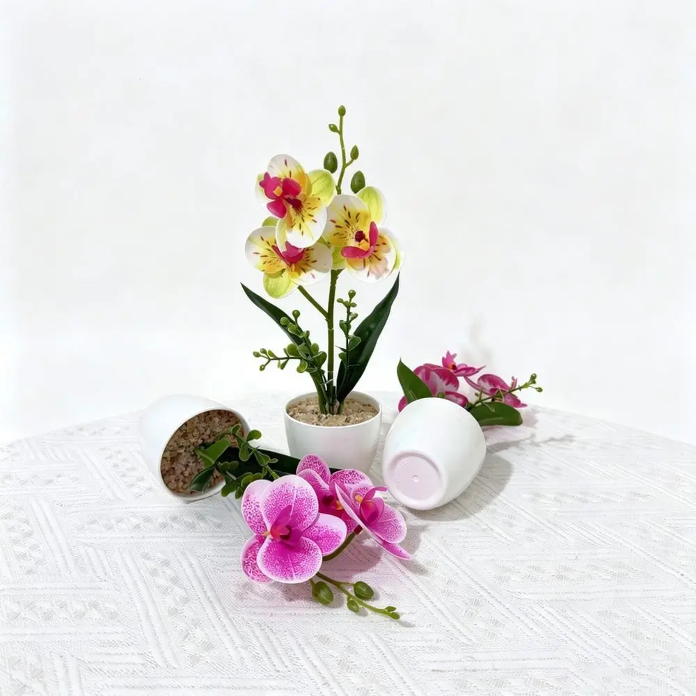 Lifelike Artificial Phalaenopsis Plant Elegant Potted Orchid For Living Room Office Desk Desktop Home Decor Ornament