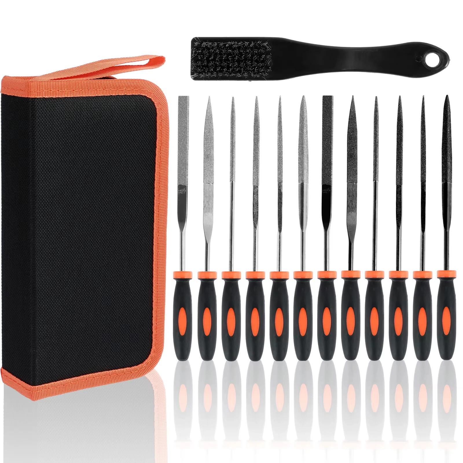 13Pcs Small File Set Mini Metal Needle File Kit Cleaning Brush Carbon Steel Jewelry Glass File Carving Polishing Hand Tool
