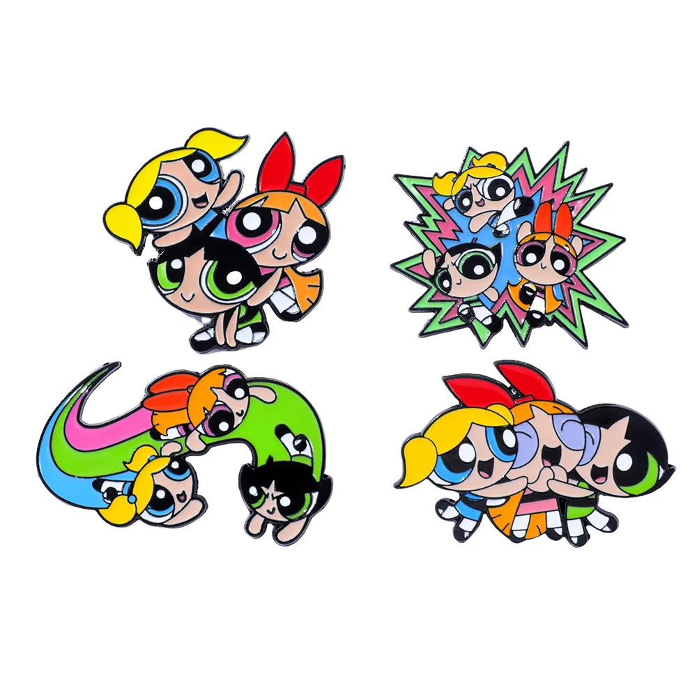 4 Pcs/set Funny Animation Brooch Blossom Bubbles Creativity Enamel Pin Backpack Clothing Metal Badge Accessories Gift
