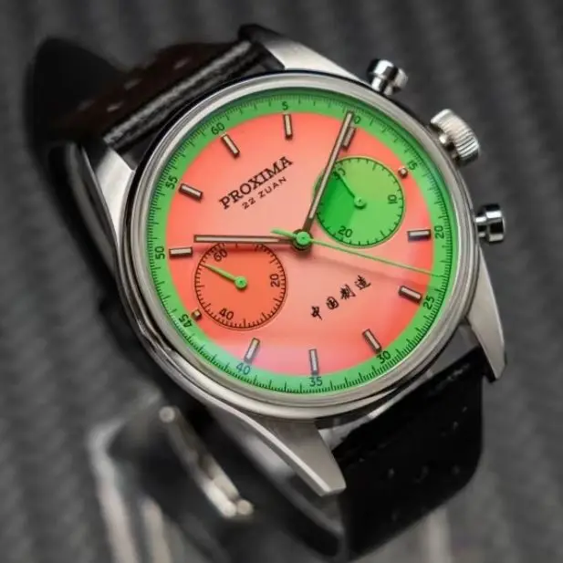 Proxima Men Chronograph Watch Pilot 39mm Manual Winding Mechanical Wristwatch 100m Waterproof Sapphire Mirror ST1902 Fruit Dial