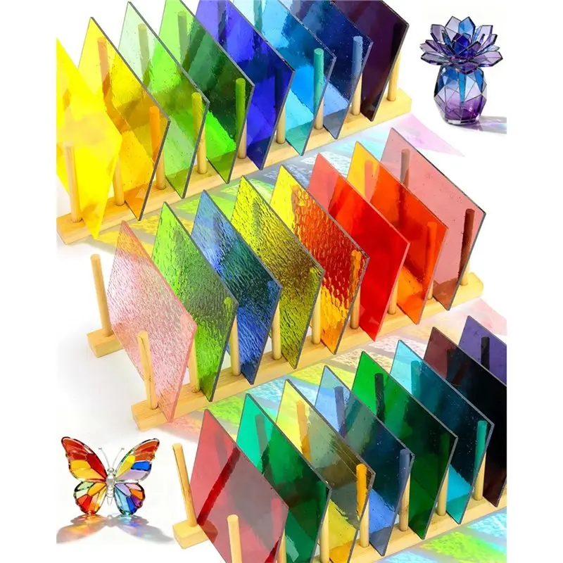 

Hot Selling-Stained Glass Supplies-Mixed Color Rainbow Transparent Sheets 24Pcs 4X6 Inch-For Mosaic Glass Crafts,Stained Glass S