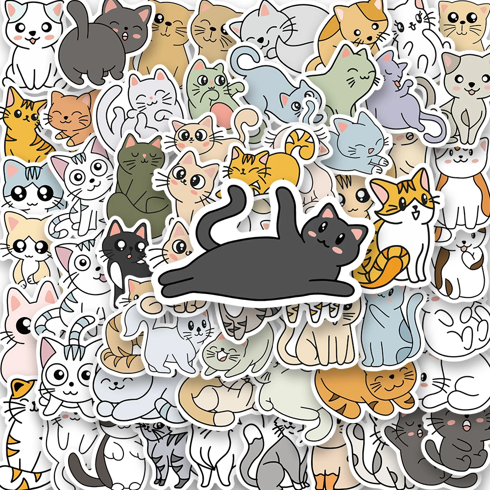 60 Stuks Cartoon Leuke Grappige Kat Dier Kitty Graffiti Sticker Fiets Skateboard Auto Helm Notebook Computer Kids Speelgoed Sticker