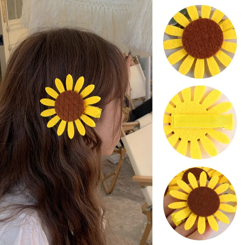 

2pcs Sunflower Hair Clips Women Adorable Felt Design Trendy Playful Accessory Stylish Cute Girls Headwear Daily Casual Outfits