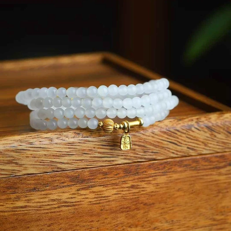 Natural Hotan , Qinghai material, sheep fat grade white jade plain beads, multi-use bead chain