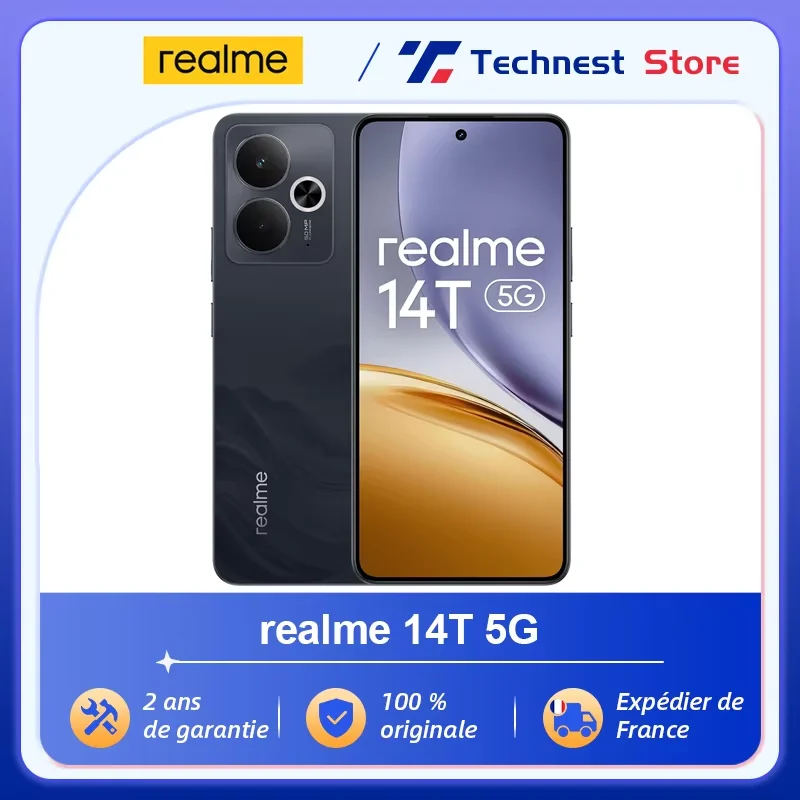 Version mondiale realme 14T Smartphone 5G MTK Dimensity 6300 Ecran AOLED 6,67 » Batterie 6000mAh Next AI Résistance à l'eau IP69