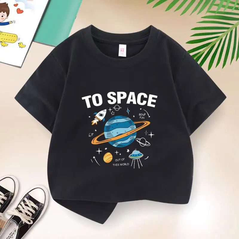 New Y2K Tops Explore Space Graphic Print Baby Boys T-shirt Teen Cotton Kids Tops Tee Summer Cartoon T Shirt 6 8 10 12 Years