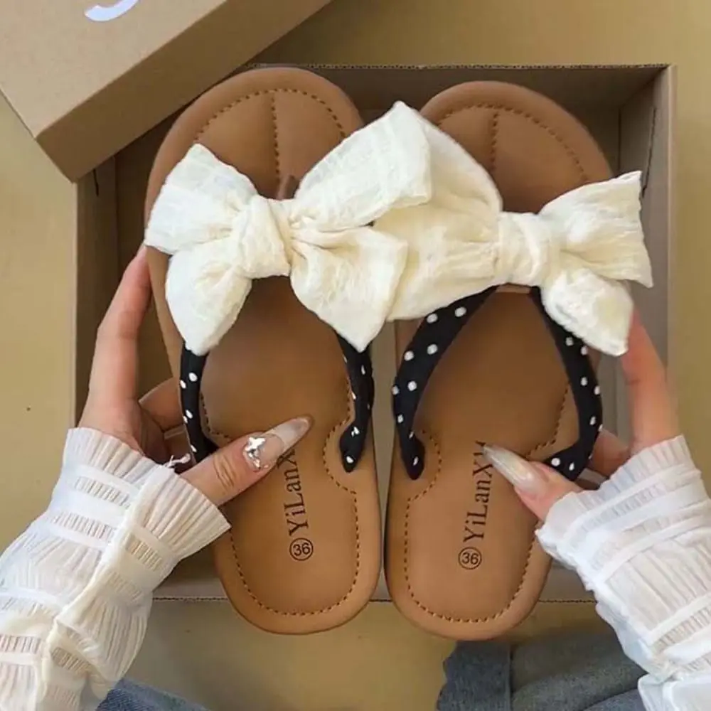 

Fashion PVC Bowknot Flip Flops Soft Sole Anti Slip Beach Slippers for Women Shoes Dot Slides Sandals Summer