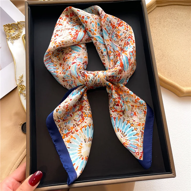 Summer Fashion 70x70cm Silk Square Plaid Scarf Women Retro Satin Neck Hair Tie Band Soft Neckerchife Hijab Head Foulard Bandana