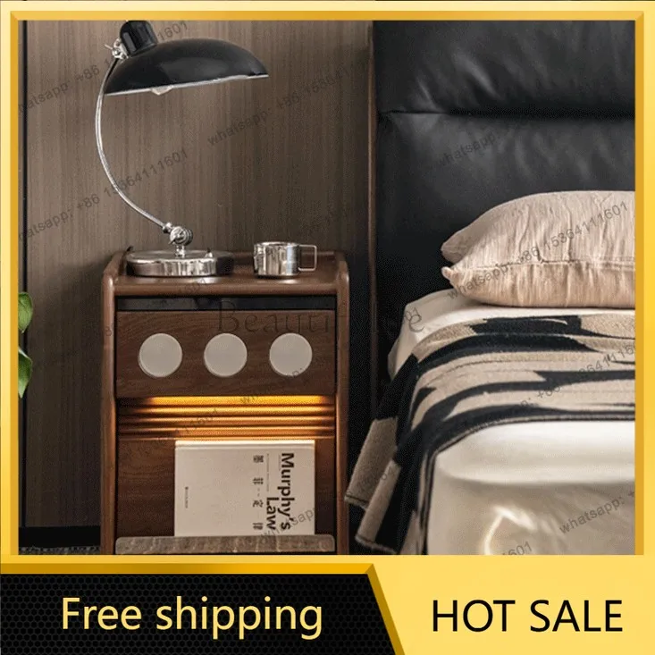 FG polka dot solid wood bedside table Italian light luxury storage black walnut multi-functional storage cabinet