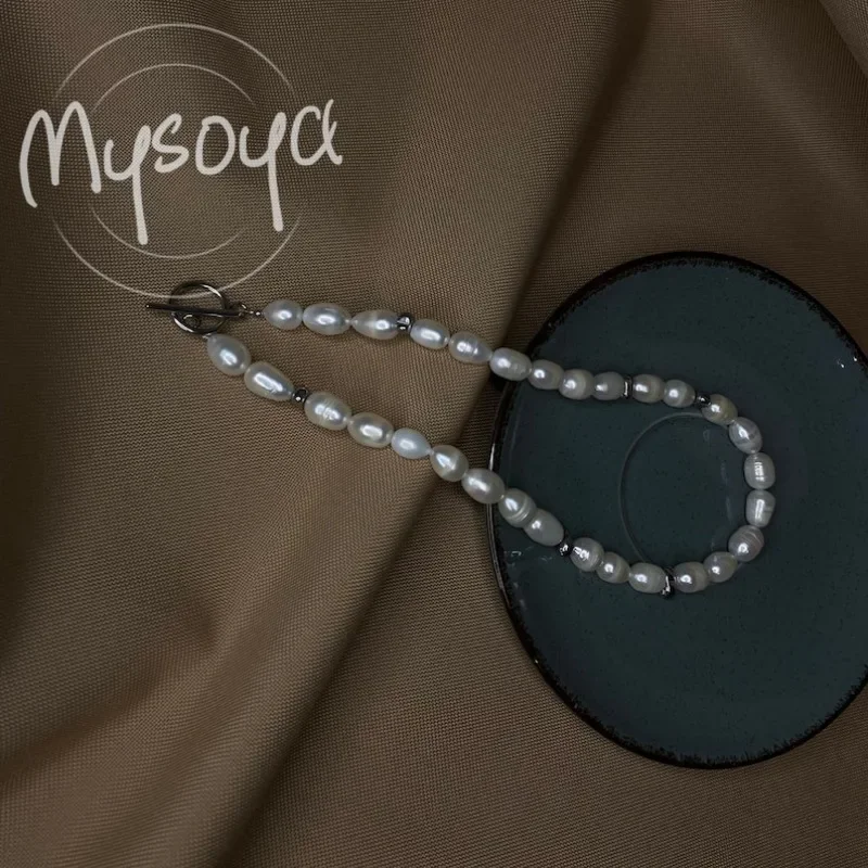 

MYSOYA White Rice-shaped Freshwater Pearl Necklace 7-8mm With Gift Box For Her/Him Birthday/WeddIng/Christmas/New Year'Gifts