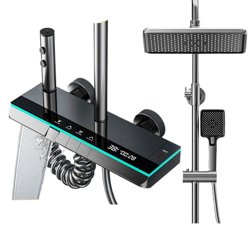 

Shower set Household constant temperature digital display ambient light All copper shower pressurized nozzle bathroom