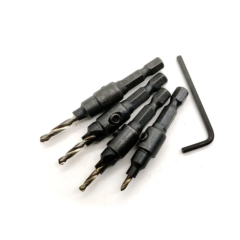 Krachtige 4pcs HSS Screw Countersink Drill Bit Set #6 #8 #10 #12 Quick Change Hex Shank Countersink Drill Bits