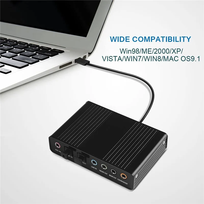T44C_USB Optical Sound Card 6 Channel 5.1 External Reverb Sound Card Converter 48Khz Sampling Rate Support Win7 Black