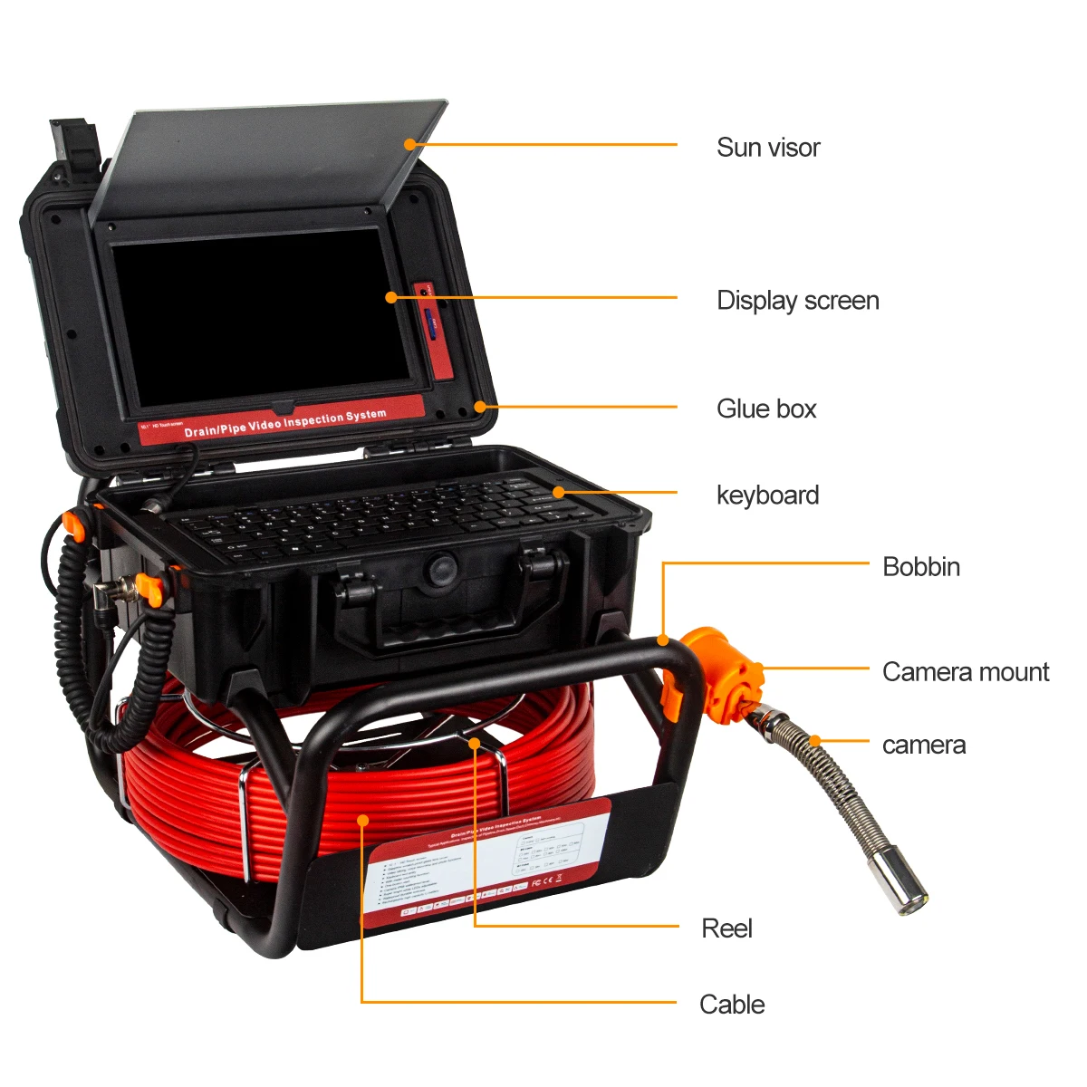 50Meters 5mm Cable HD 1080P 10.1inch Snake Inspection Camera  20-50M Distanc Counter Video Audio Recording Endoscop