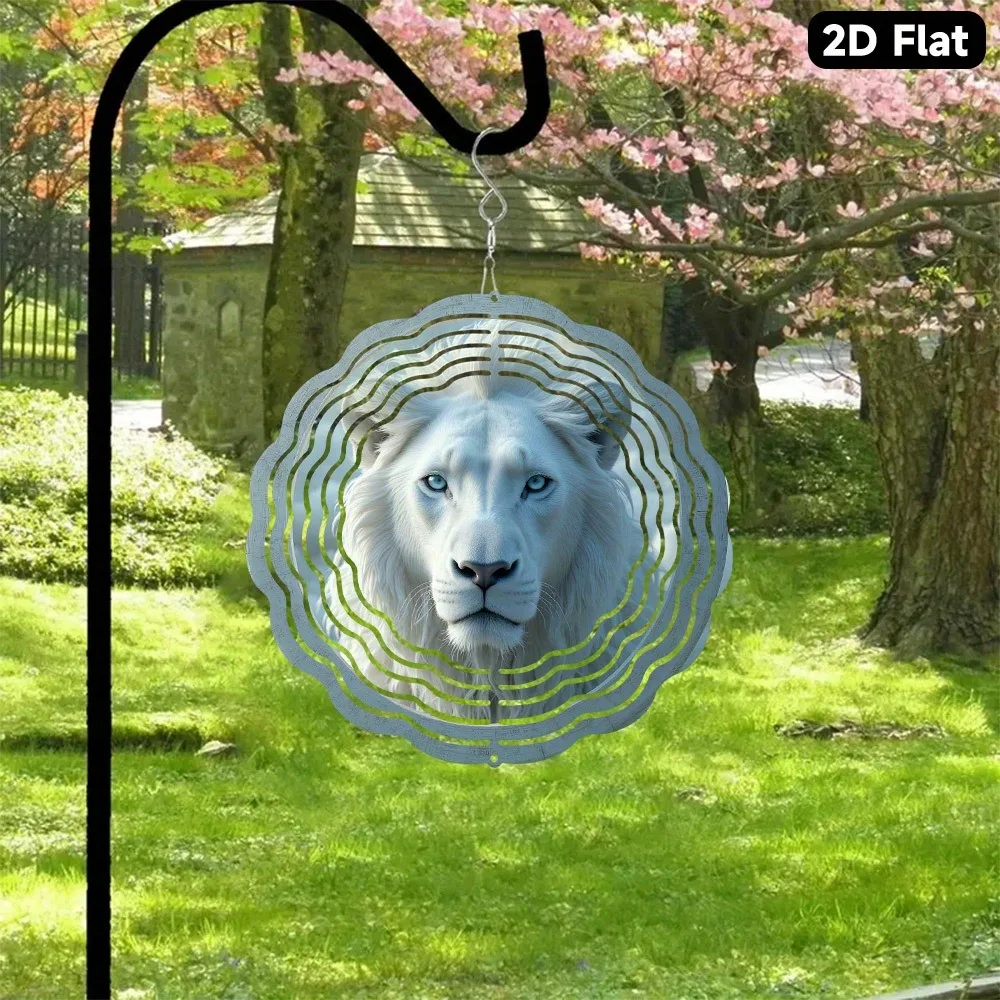 

White Lion Metal Wind Chime, Blue Eye Wildlife Garden Art Decor