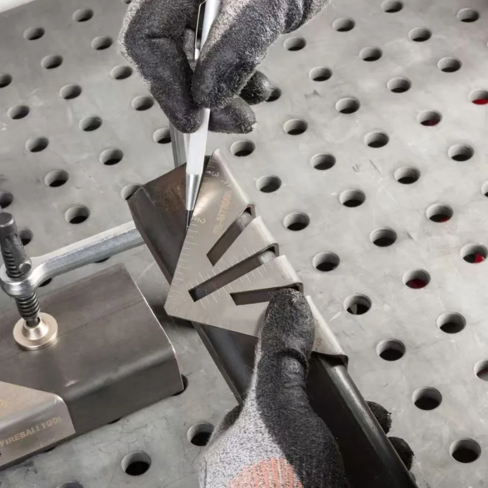22.5°-90° Miter Square Ruler Silver Finish Heavy Duty Triangle Marking Tool Anti-Warping Structure Long Hypotenuse