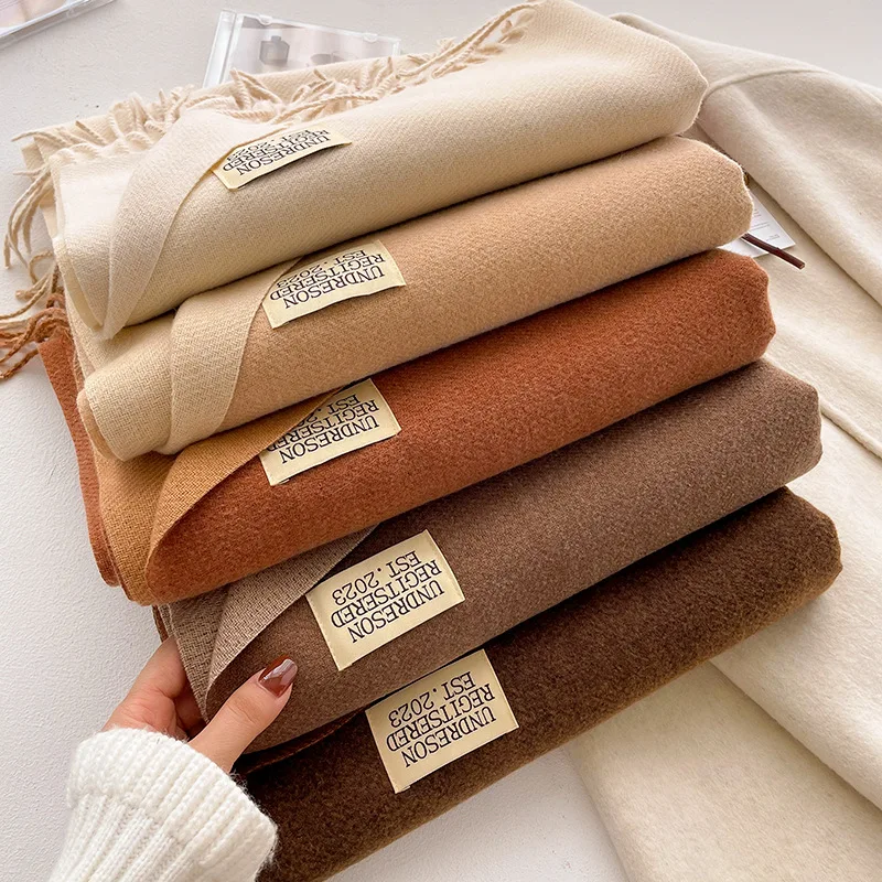 Mode solide Kaschmir warmen Schal neues Design Pashmina Winter Doppelseite verschiedene Farbe Schal Wraps Bufanda mit Quaste Decke – Detail 1