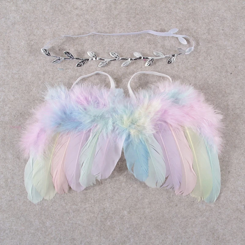 Newborn Photography Feather Angel Wing With Leaf Headband Set Baby Accessories Newborn Baby Souvenirs Photo Props Accessories