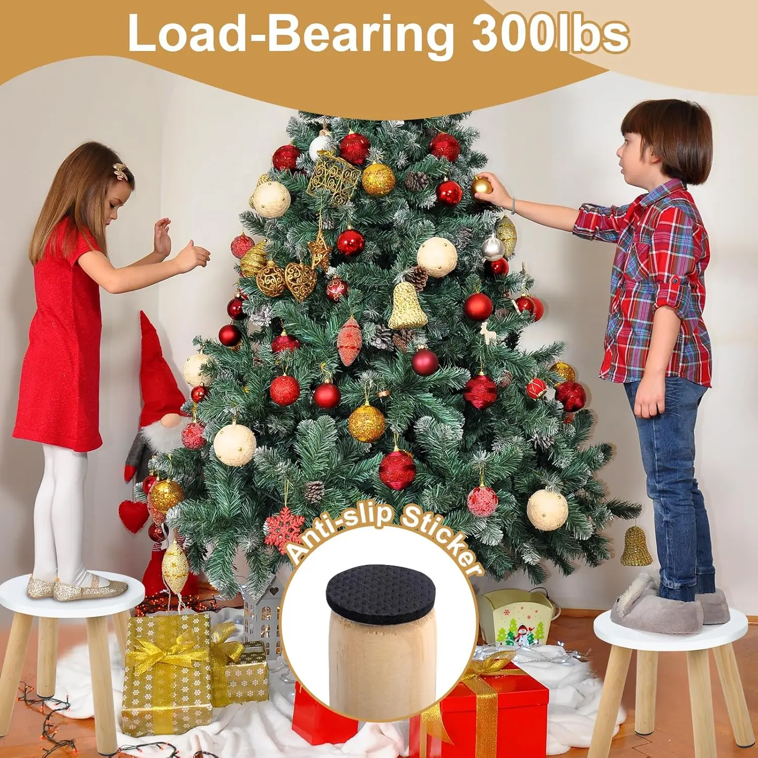 

Wooden Step Stool for Kids, Children's Stool Matched Sensory Table, Children Sitting Stool with Assembled Four-Legged