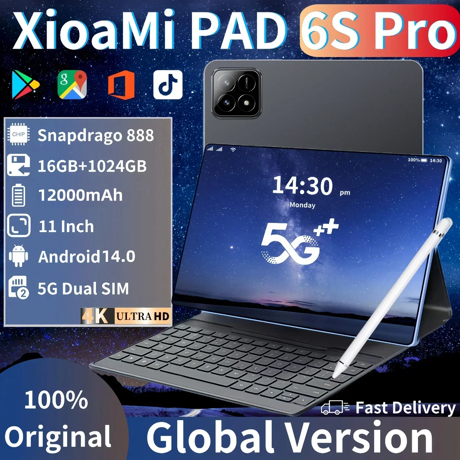 

Global Version Original Xioami Pad 6S Pro Tablet 11inch HD 4K Android 14 16GB+1T 12000mAh 5G Dual SIM Bluetooth WiFi GPS Tablets