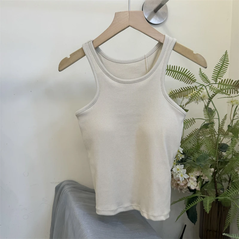 Faionable  Color Workwear Sle Strap Vest Outwear Slim Fit Inner Wear  Slimming Inteated Fixed Cup ort Top