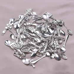 Vintage Tableware Spoon Charms Alloy Pendant For Necklace Jewelry Making Keychain Mix Antique Silver Color DIY Bulk Materials