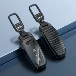 3 Buttons Carbon Metal Remote Key Fob Case Cover For Audi A6 A6L A7 A8 A8L A3 E-tron 55 Q7 Q8 C8 2019 2020 2021 Protect Shell