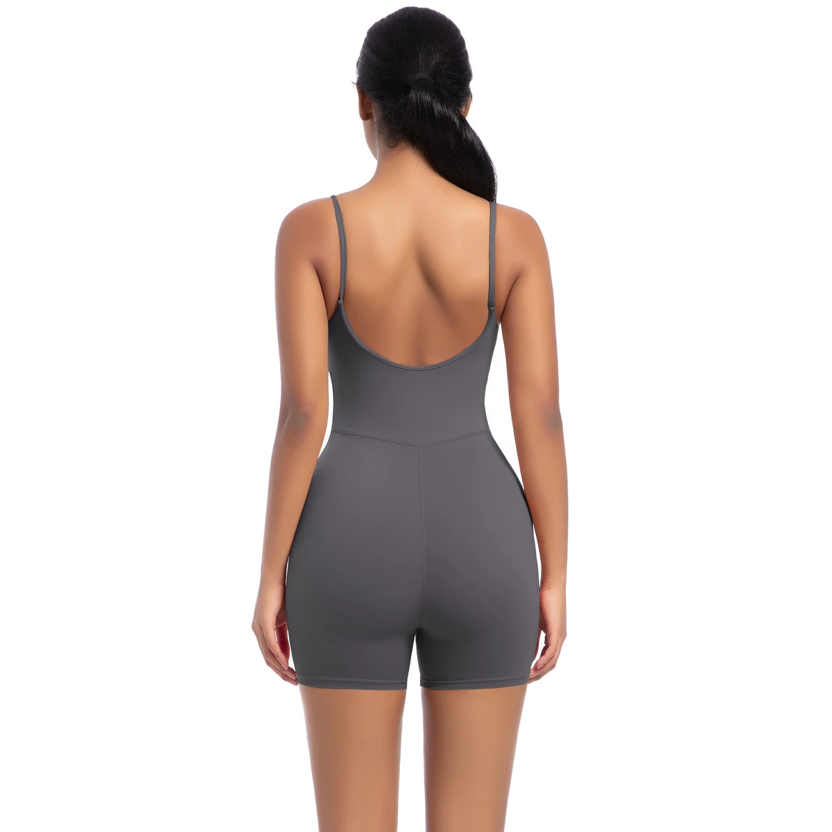 Hochfester Trainings-Stretch-Bodysuit für Frauen, Einteiler, schnelltrocknend, Hüft-Push-Up, Fitness-Shorts, Träger-Jumpsuit – Detail 5