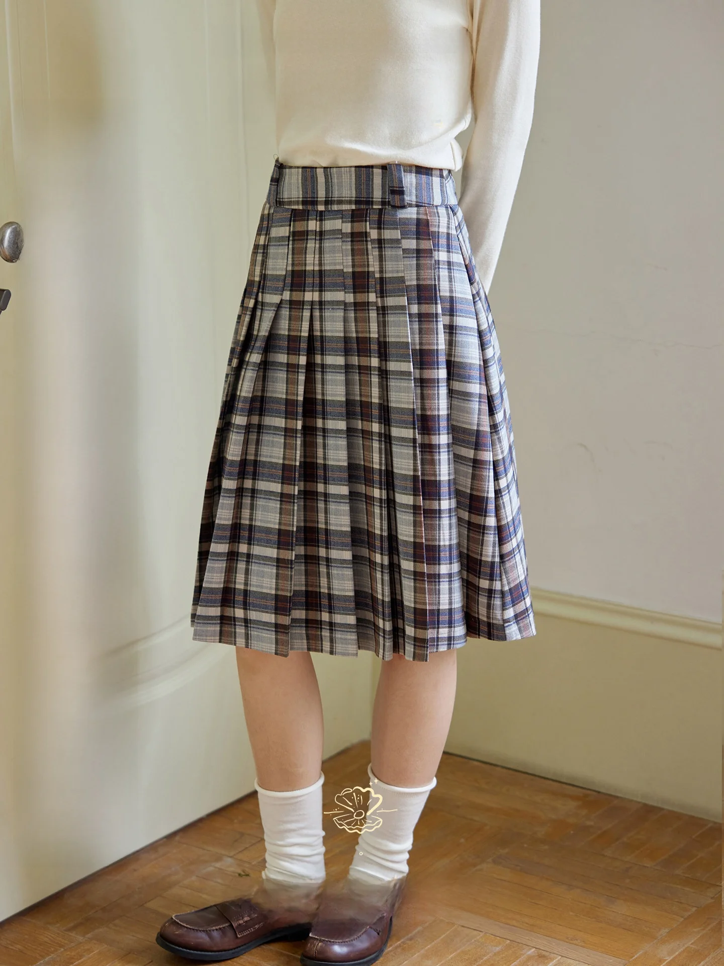 

Юбка миди А-силуэта с высокой талией в клетку Novet, универсальная, для ранней осени, винтажная, для повседневной носки, из полиэфирного волокна