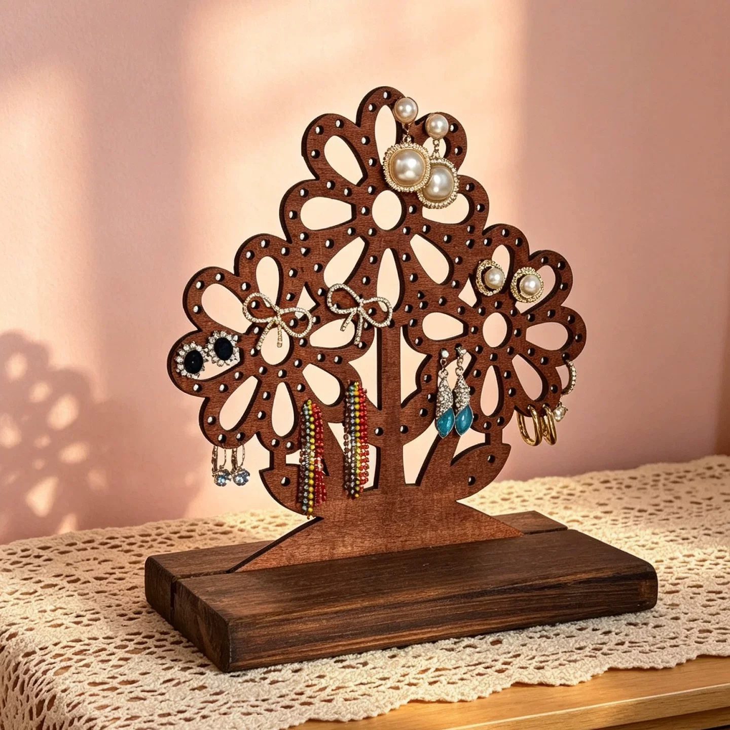 Wooden Earring Display Stand – Vertical Stud & Pin Earring Holder Board, Jewelry Showcase Rack