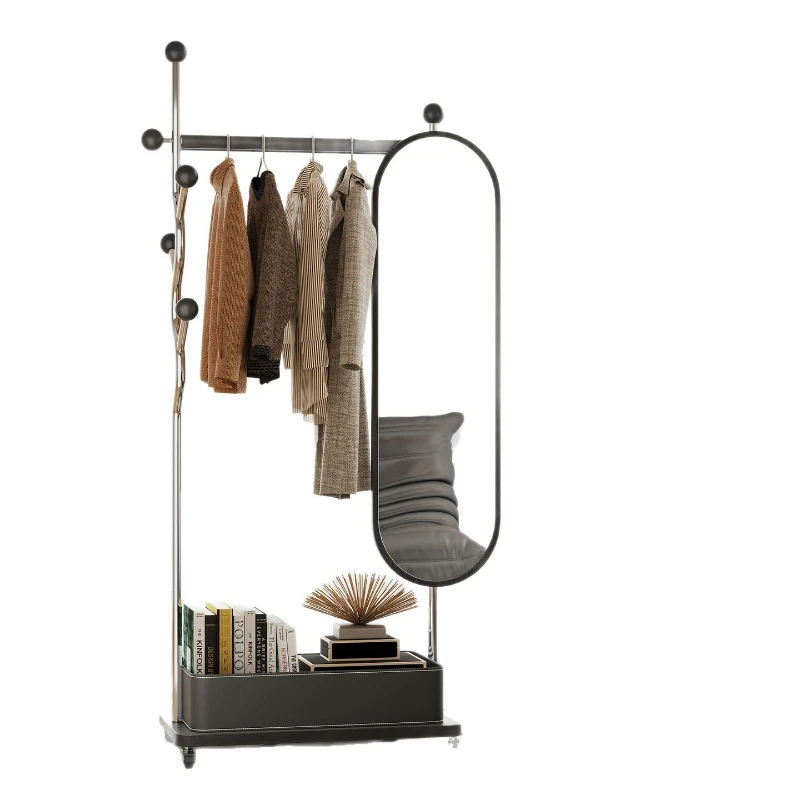 

Medievalcoat rack full-length mirror full-body mirror stainless steel movable entrance floor-to-ceiling bedroom household hanger