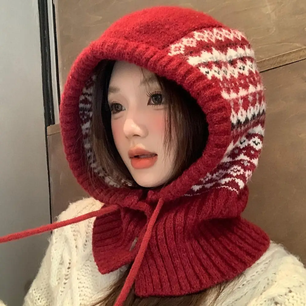 Gorro tipo Jersey creativo, pasamontañas de Jacquard, gorro estampado, gorro tejido estilo Fair Isle, gorro rojo Simple de invierno cálido