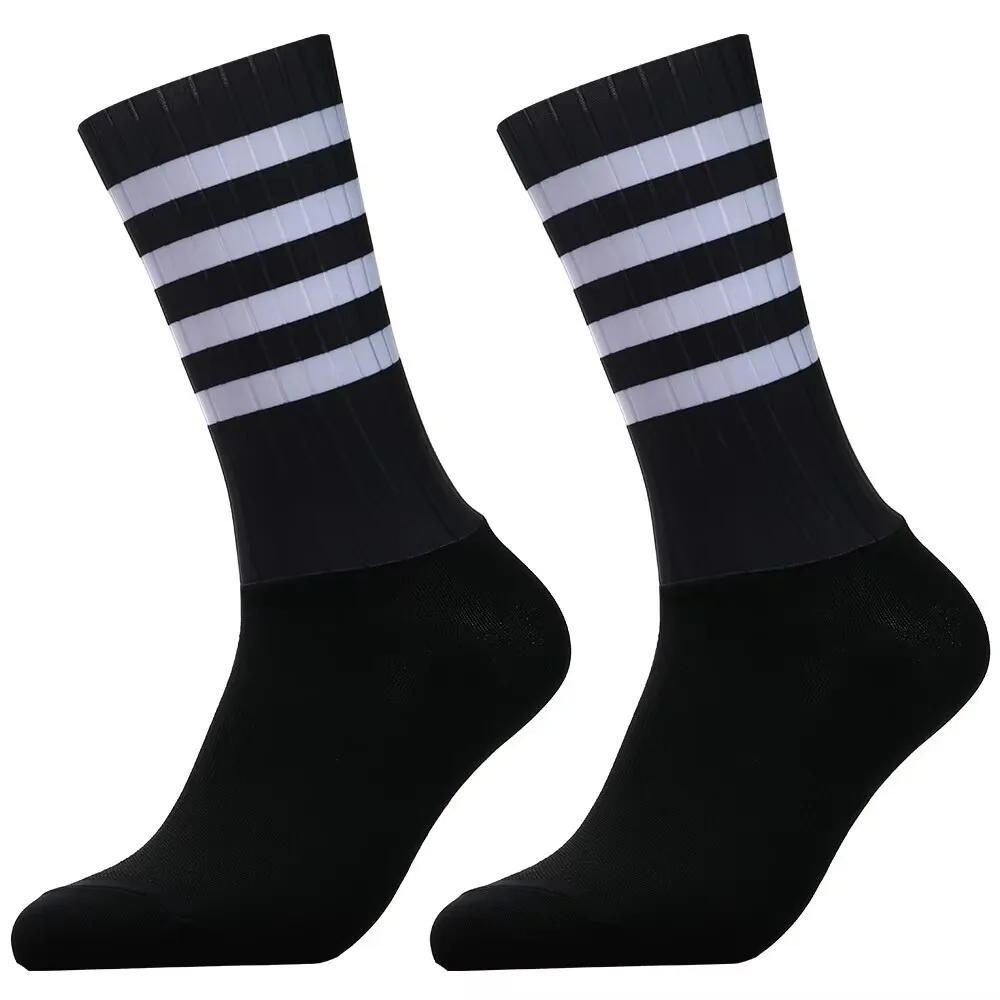 Calcetines de Ciclismo aero a rayas para hombre, medias antideslizantes sin costuras, resistentes al desgaste, novedad