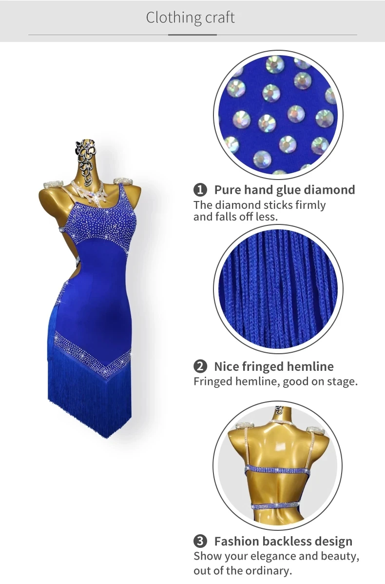 Lateinamerikanisches Tanzkleid für Mädchen 2026, Trainingskleidung, Damen-Abendanzug, Fransenrock, Kostüm für Abschlussbälle, Partys, Samba, Sport, Ballsaal, Bühne – Detail 5