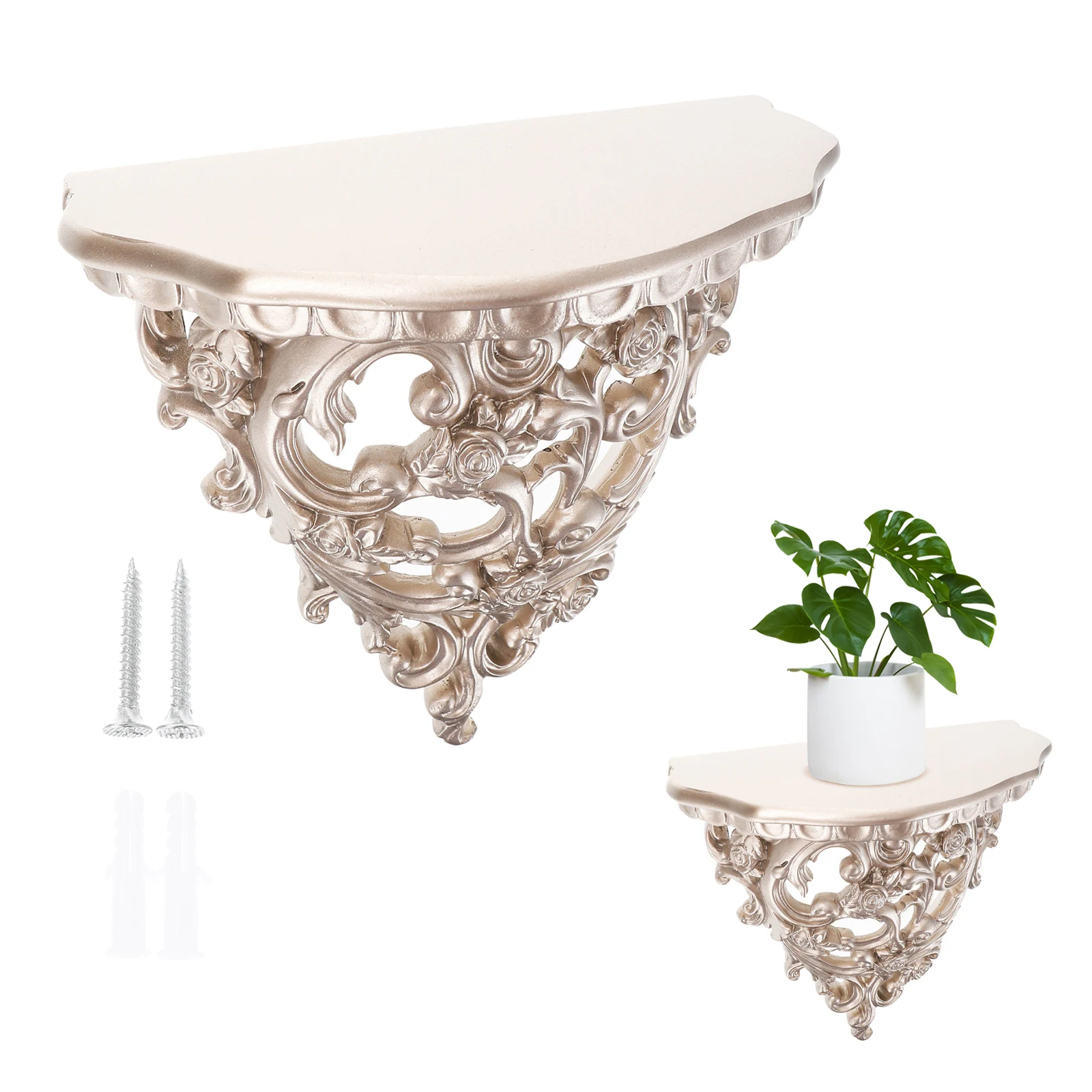 

1 шт., ретро настенное украшение, цветочная полка, европейский стиль, полые резные золотые настенные художественные украшения для гостиной, домашний орнамент