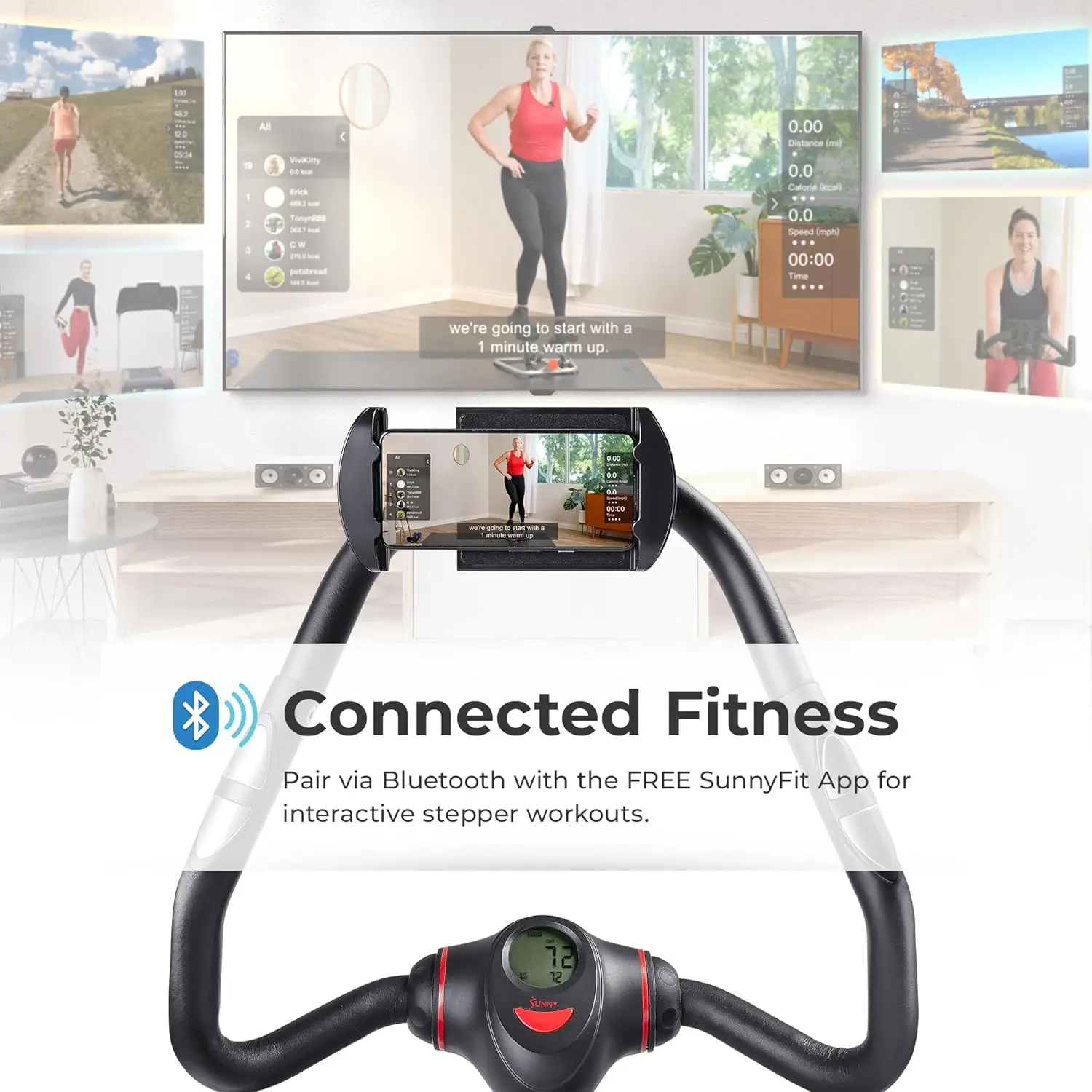 

Sunny Health & Fitness 2-in-1 Premium Power Stepper with Resistance Bands, Low-Impact Cardio, Space-Saving, Height-Adjustablep