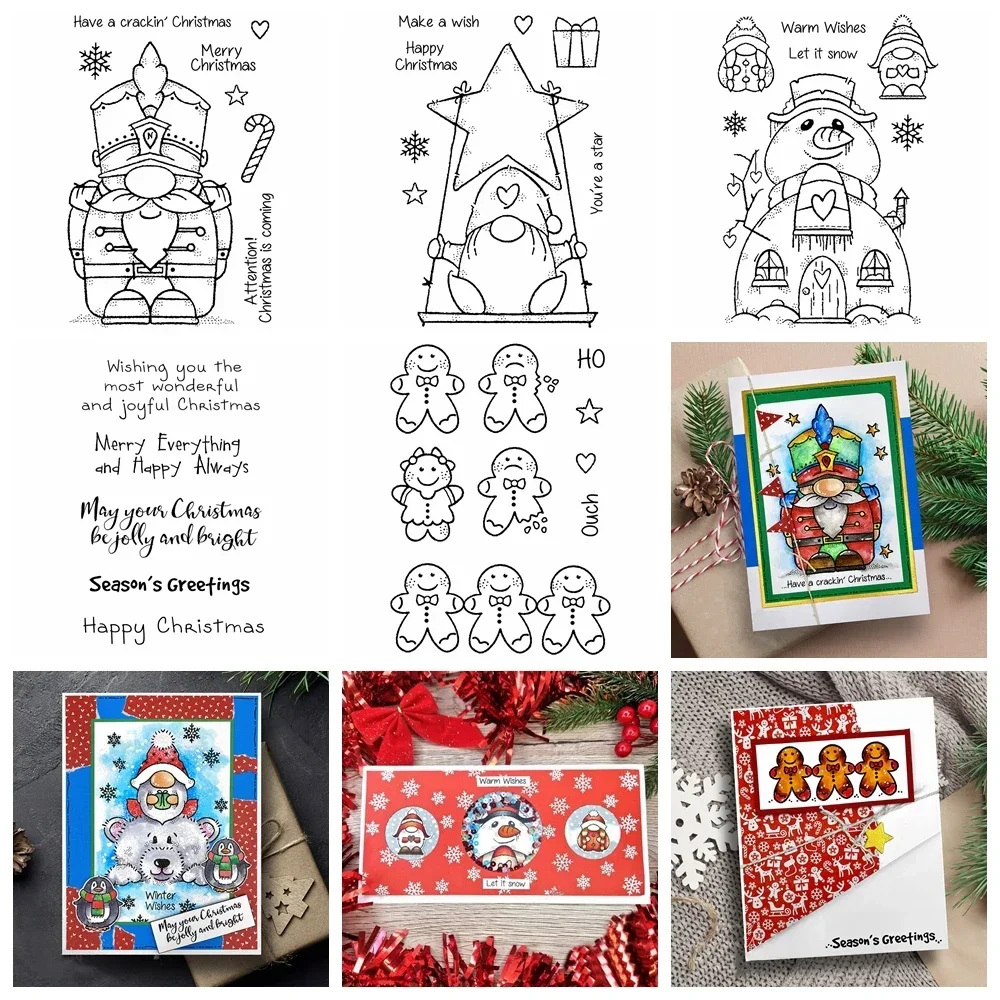 Snowman Gnome Gingerbread Man Clear Silicone Stamps Happy Christmas Wishes Seal for DIY Paper Album Cards Crafting Project