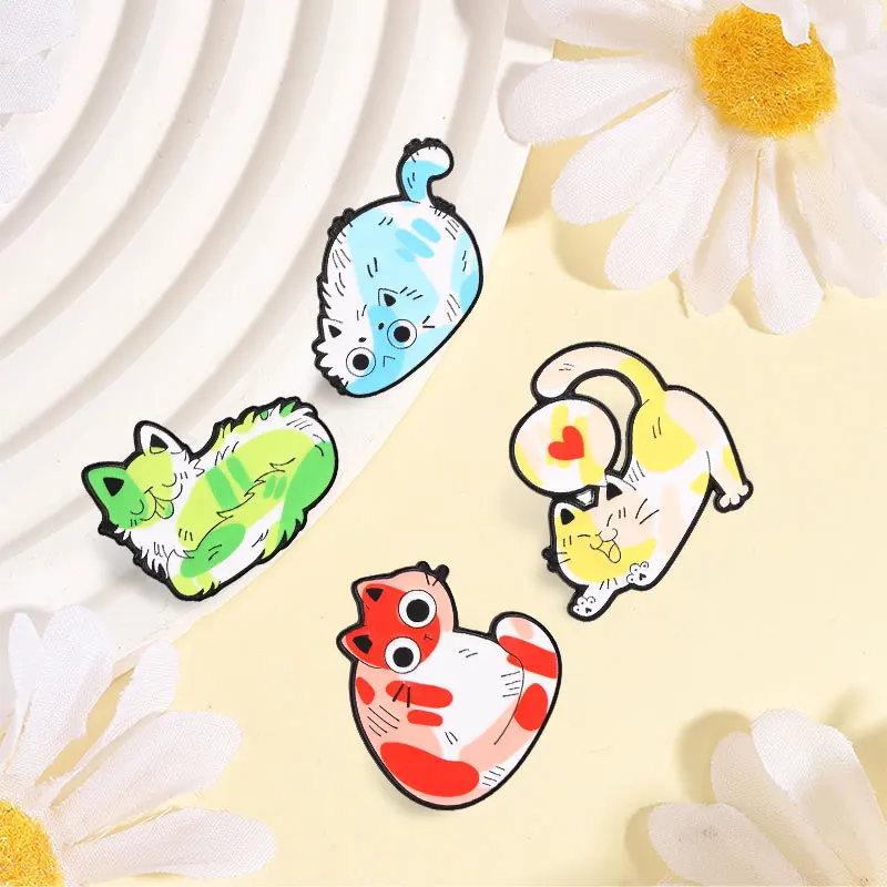 Cute Colorful Cat Badge Cartoon Animal Enamel Pins Fashion Lapel Metal Brooches Backpack Clothes Jewelry Gift for Friends
