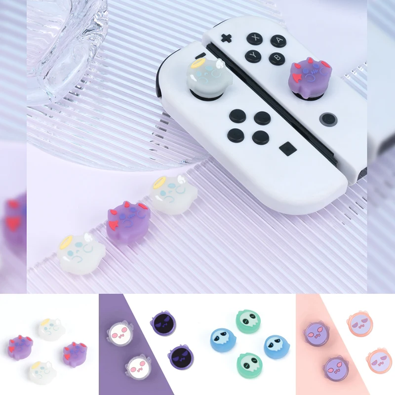 Ghost Cat Animals Silicone Soft Thumb Stick Grip Cap Protective Cover For Switch Oled NS Lite Joy-con Controller Thumbstick Case