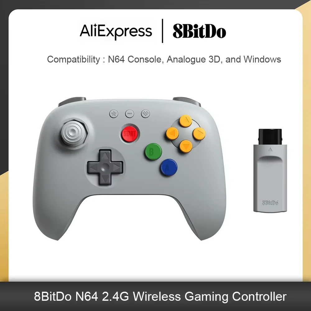 Manette de jeu sans fil 8BitDo N64 2.4G avec adaptateur pour console N64 originale, analogique 3D et Windows