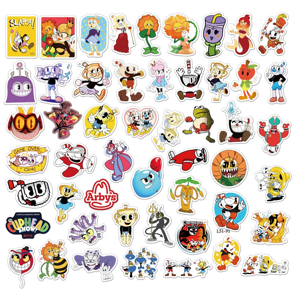 50Pcs Shooting Game Cup Head Adventure Graffiti Stickers For Skateboard Suitcase Guitar Kettle Deco Laptop Skin Waterproof Phone