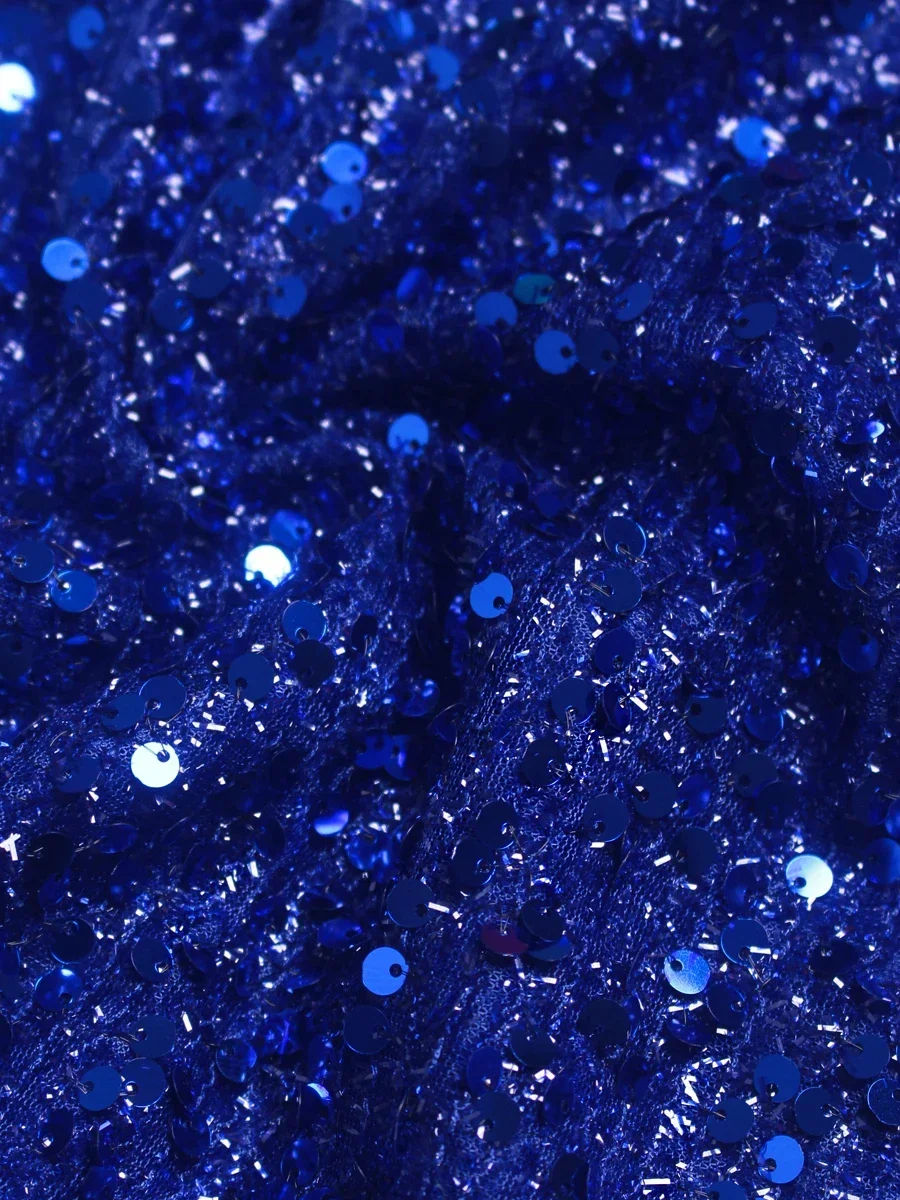 Abito da sera da sera con paillettes scintillanti a maniche lunghe, abito da sera lungo fino al pavimento, abito da ballo nero blu royal con scollo all'americana