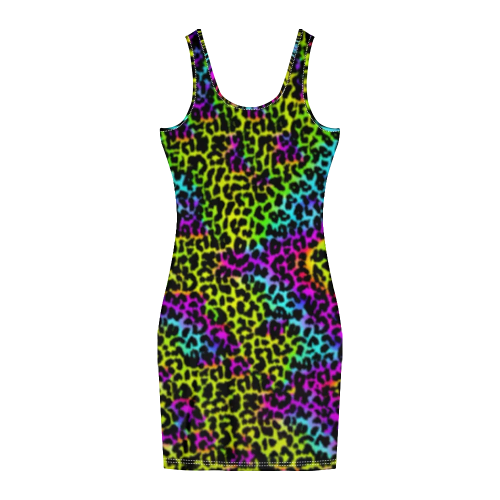 Sexy Ladies Fluorescent Leopard Print Crew Neck Sleeveless Sheath Dress Party Girls Casual Dress