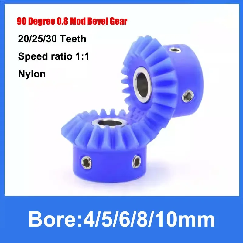 

1Pcs 1:1 0.8 Mod Nylon Bevel Gear 20 25 30 Teeth Bore 4/5/6/8/10mm Straight Bevel Gear 90 Degrees Meshing Angle Plastic Gears